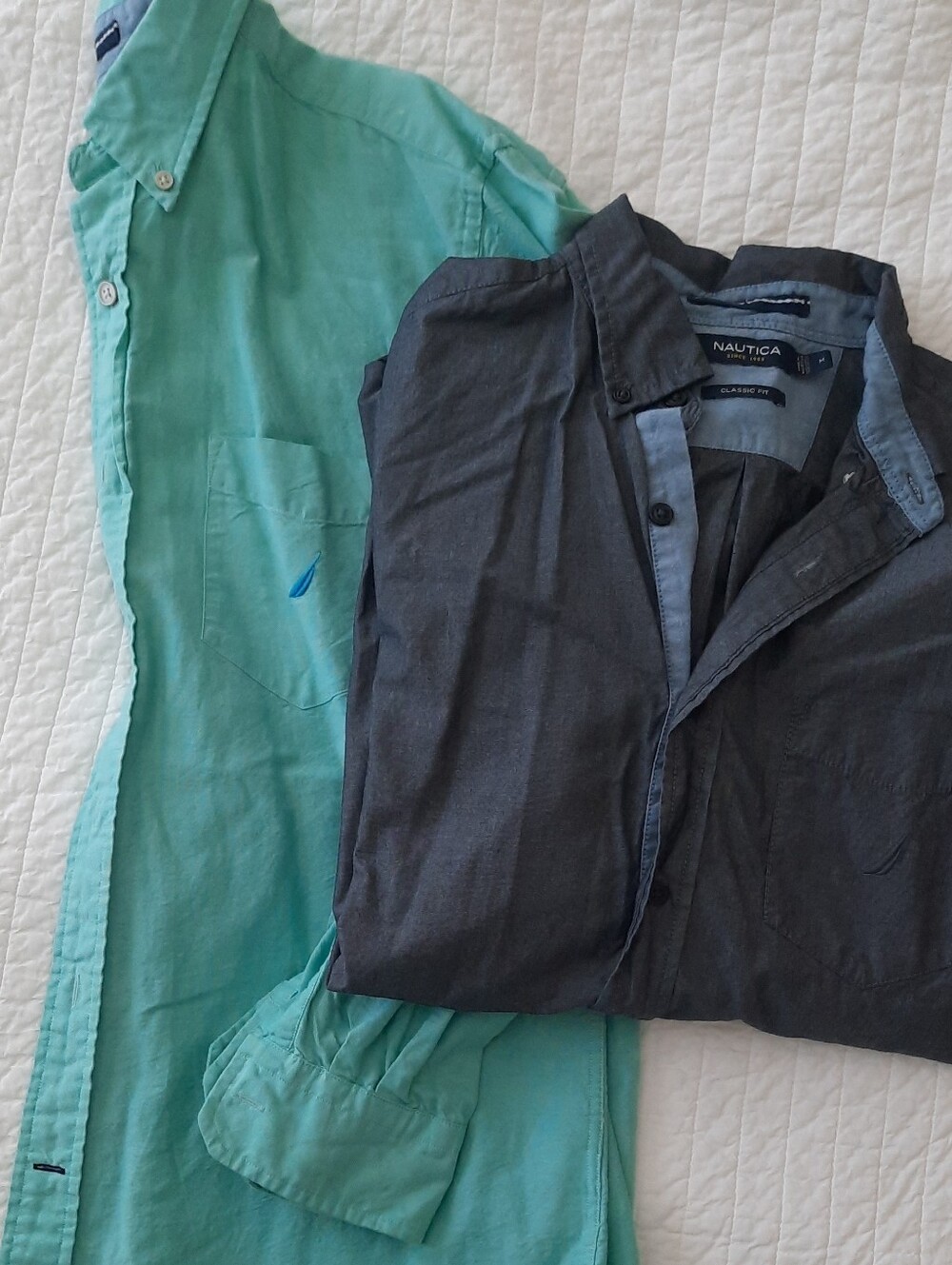 Nautica Teal and Charcoal Casual Button-Down Shirts